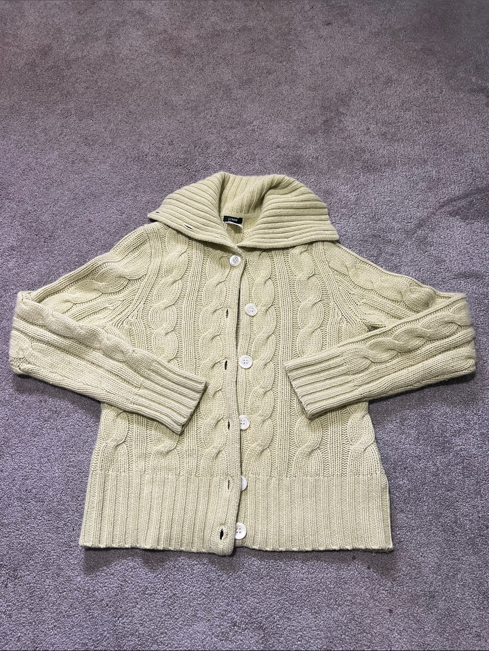 J. Crew Green Chunky Collared Cable Knit Cashmere Wool Angora Cardigan Size M